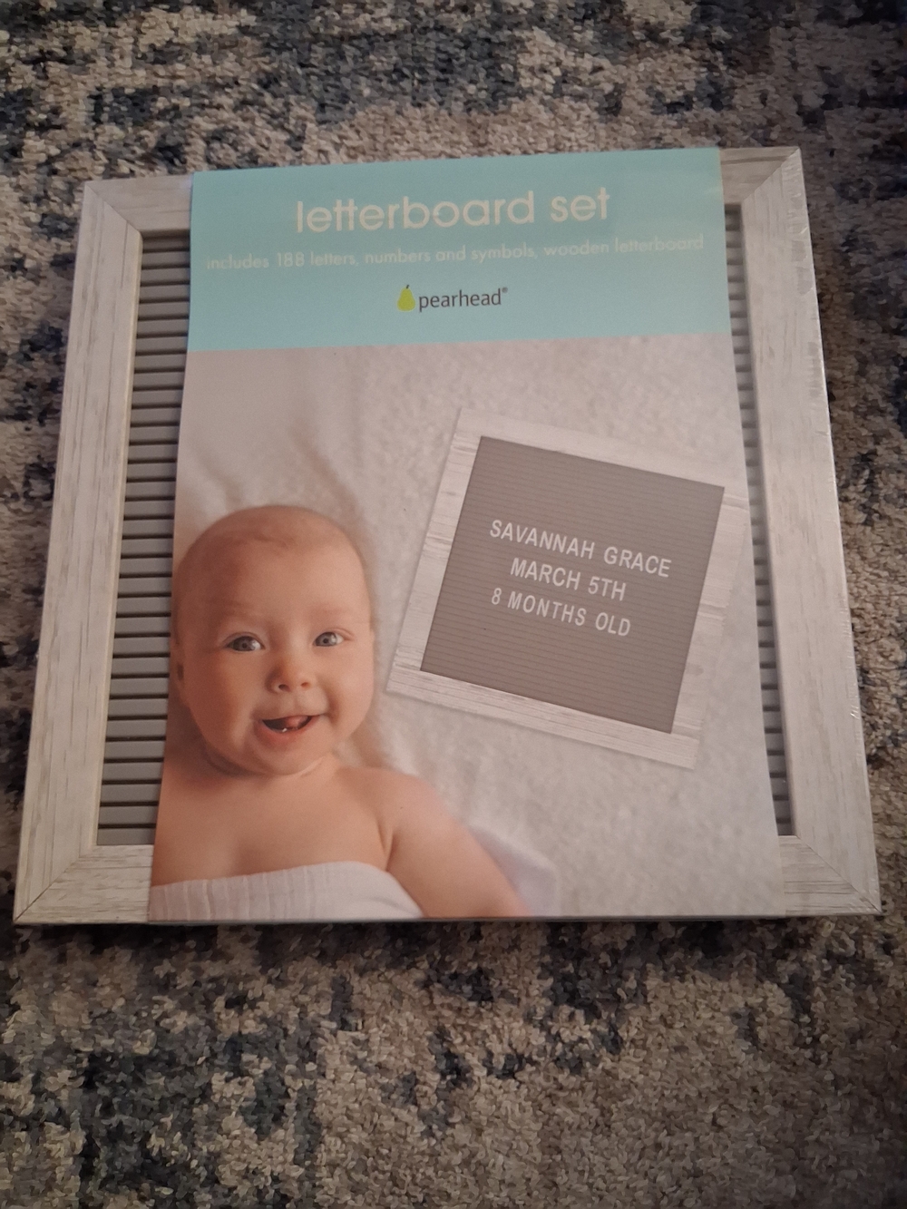pearhead Gray Letterboard Set with Whitewashed Frame